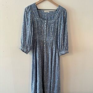 Doen Blue Floral Button-down Midi Dress